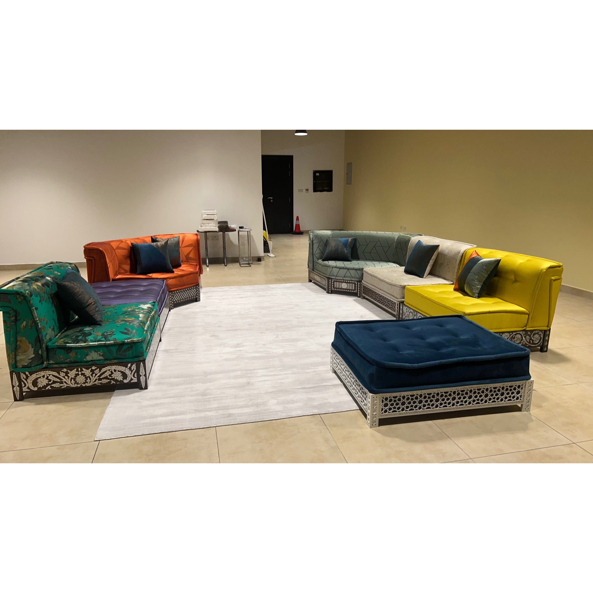 Damascus Majlis Corner Sofa with Mother of Pearl Base - Orange - SHAGHAF HOME