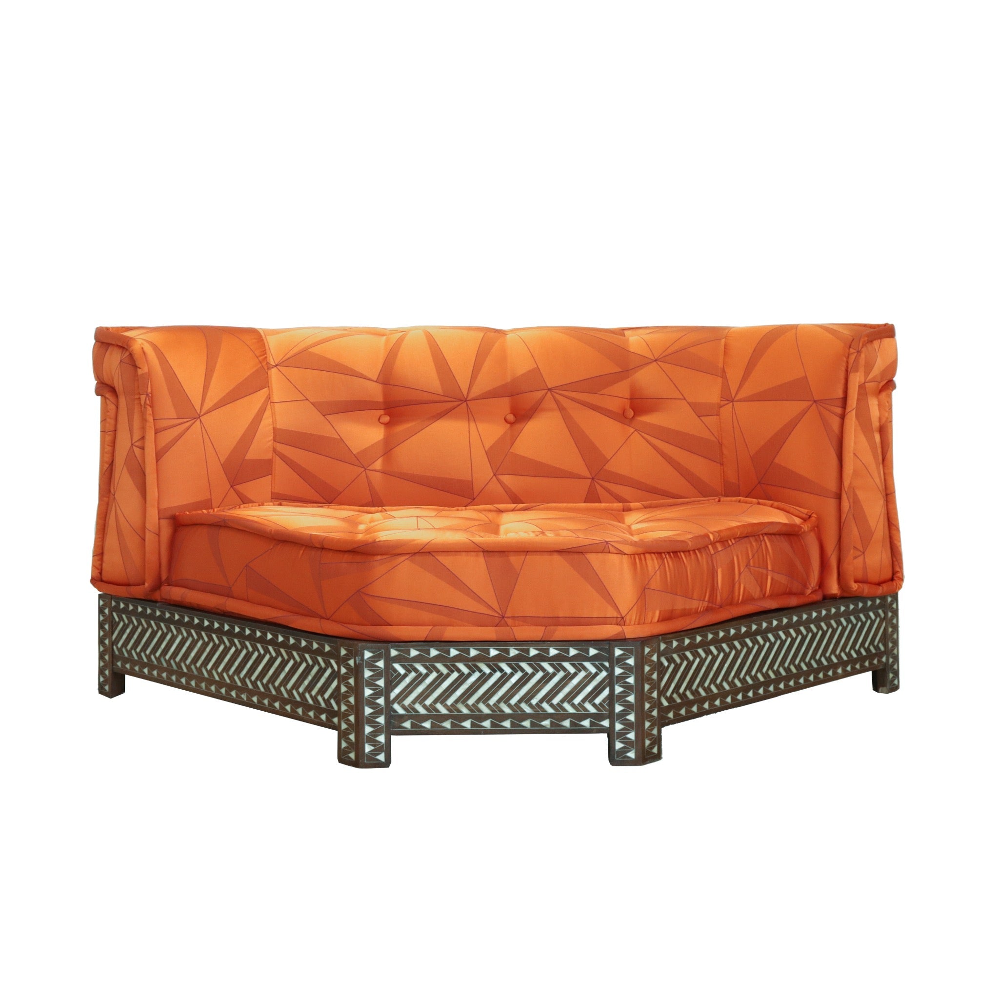 Damascus Majlis Corner Sofa with Mother of Pearl Base - Orange - SHAGHAF HOME