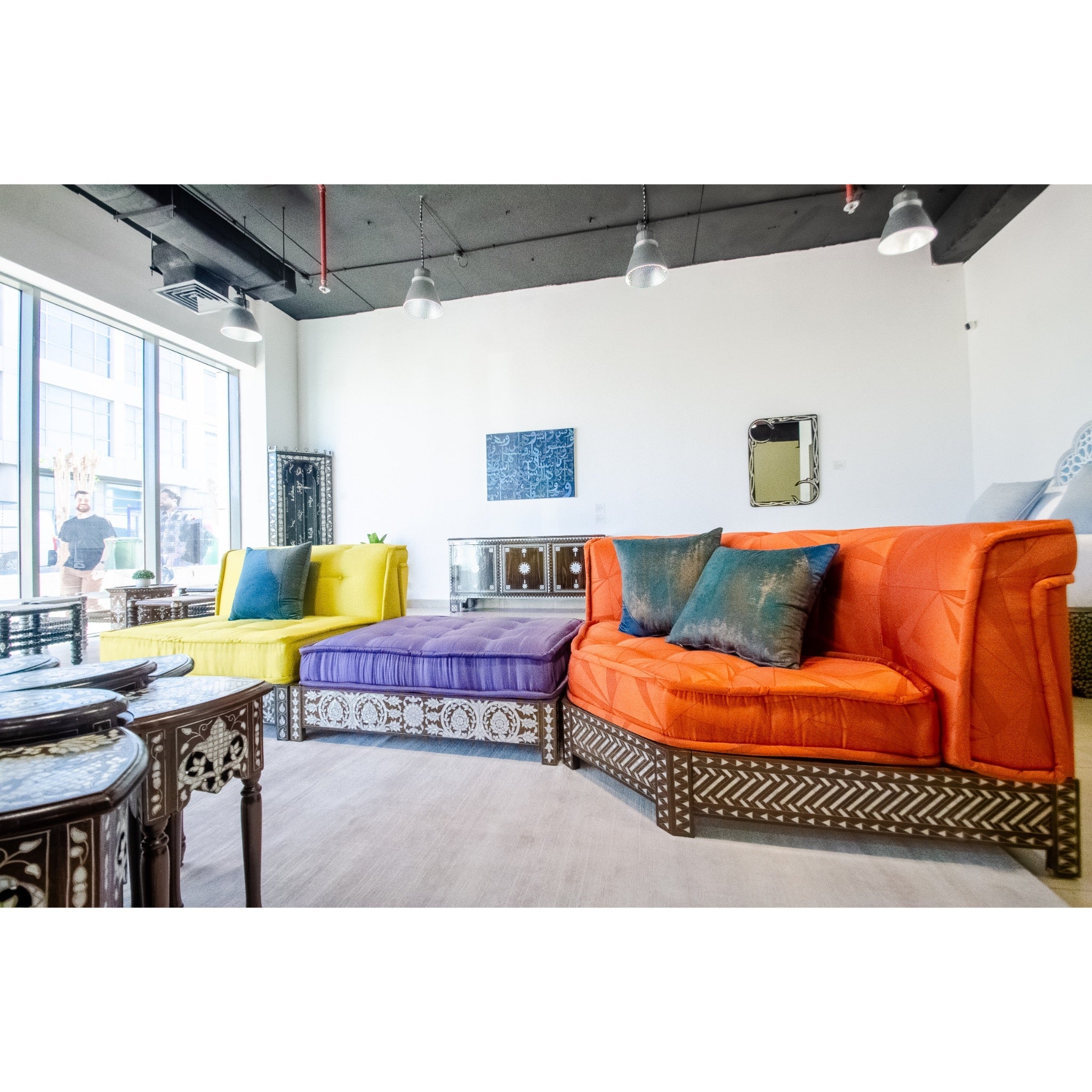 Damascus Majlis Corner Sofa with Mother of Pearl Base - Orange - SHAGHAF HOME