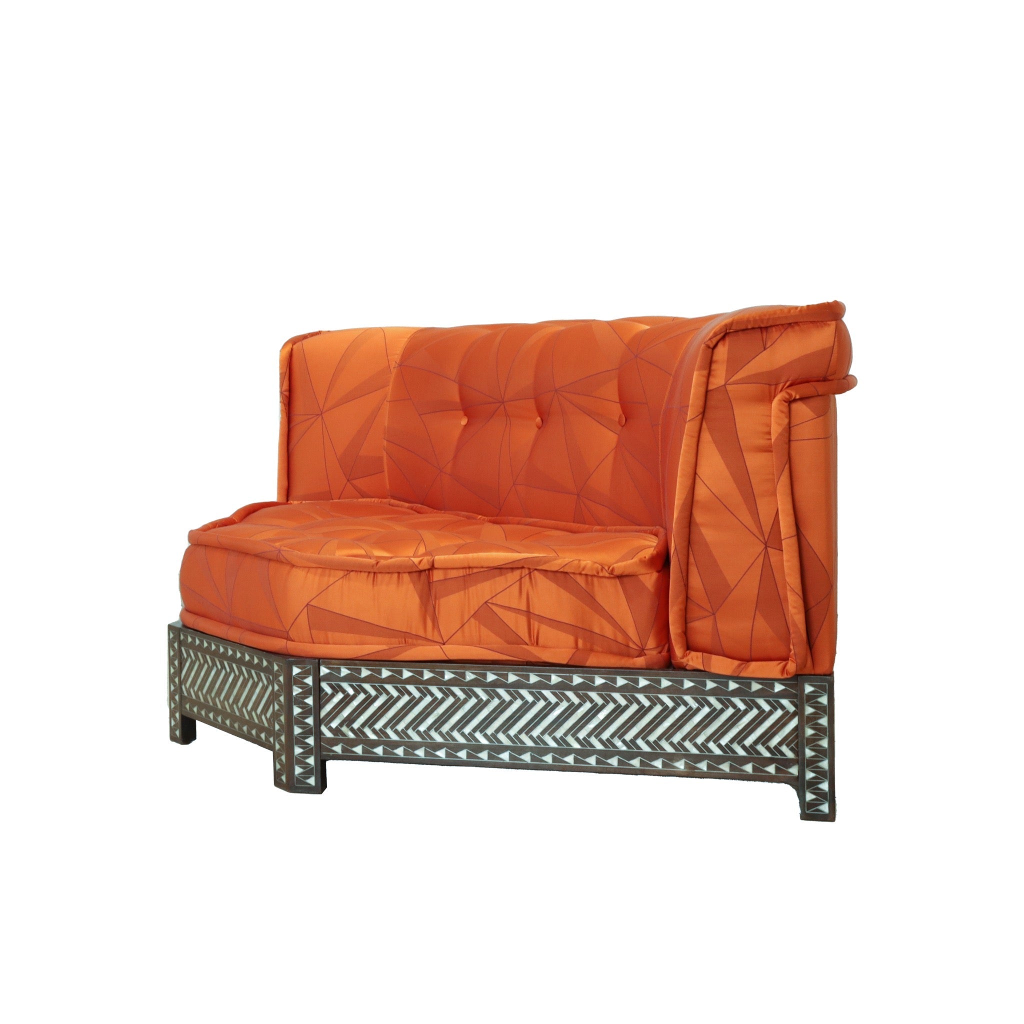 Damascus Majlis Corner Sofa with Mother of Pearl Base - Orange - SHAGHAF HOME