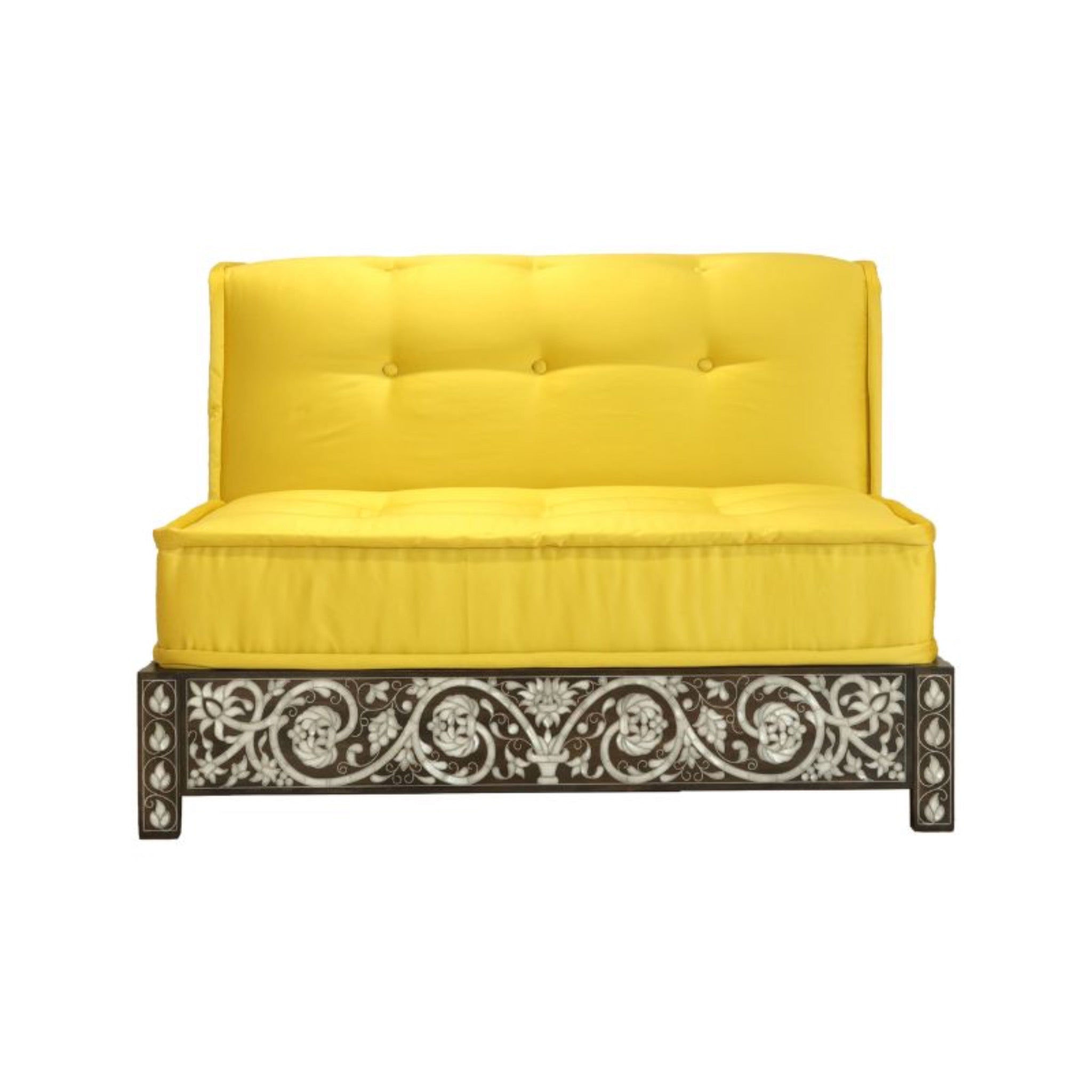 Damascus Majlis Side Sofa with Mother of Pearl Base - Yellow - SHAGHAF HOME