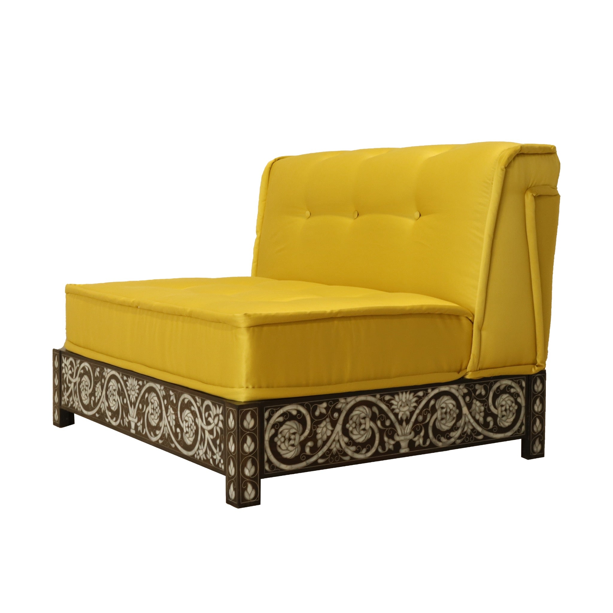 Damascus Majlis Side Sofa with Mother of Pearl Base - Yellow - SHAGHAF HOME