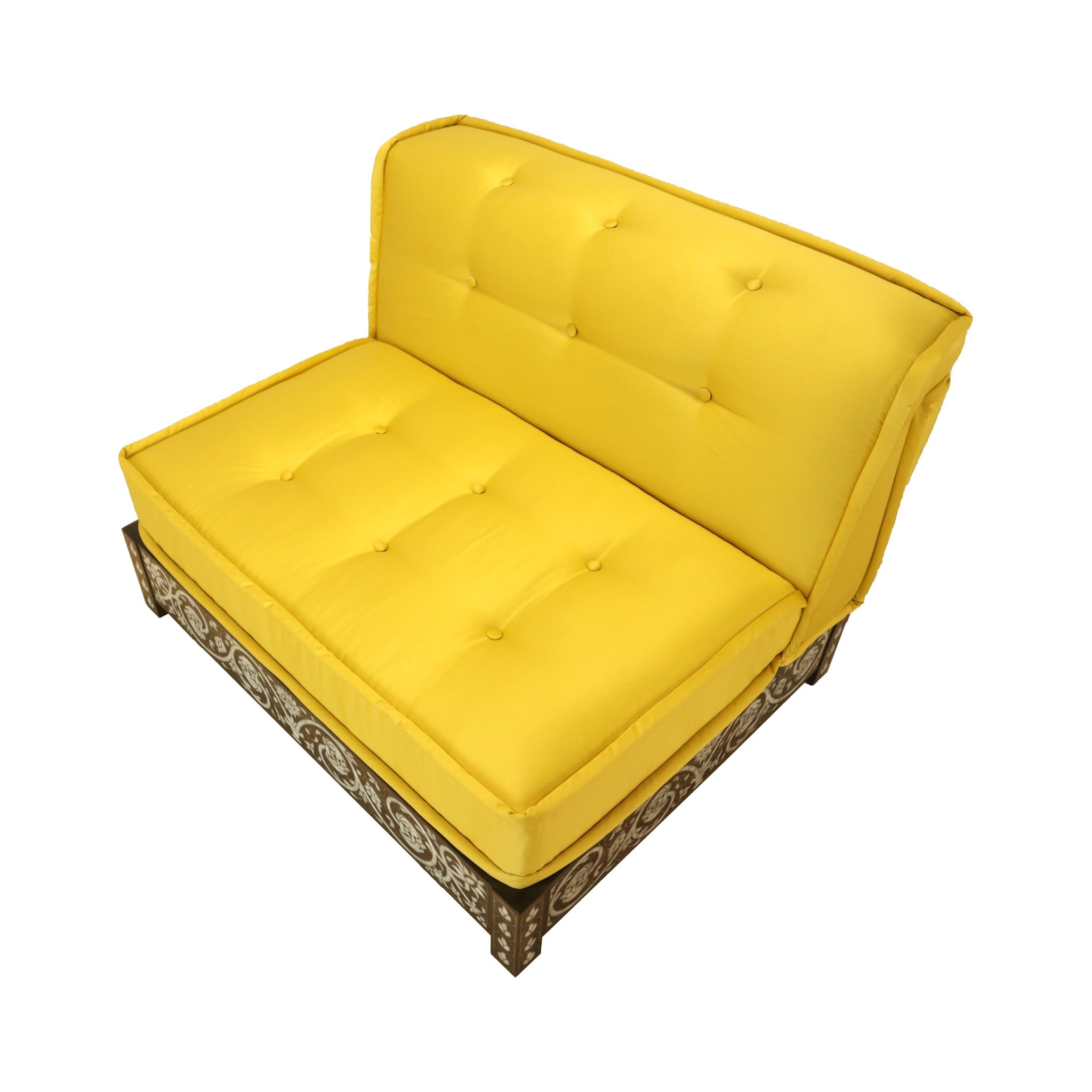 Damascus Majlis Side Sofa with Mother of Pearl Base - Yellow - SHAGHAF HOME