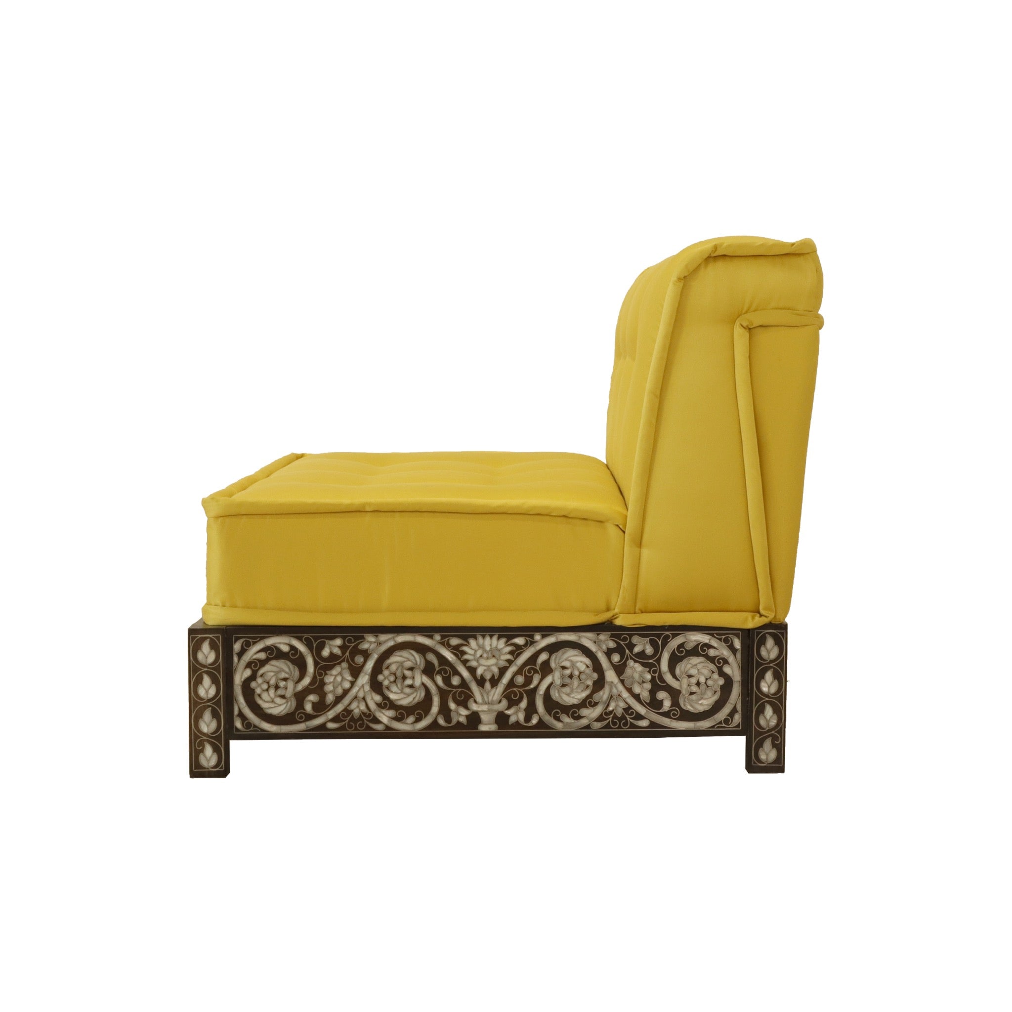 Damascus Majlis Side Sofa with Mother of Pearl Base - Yellow - SHAGHAF HOME
