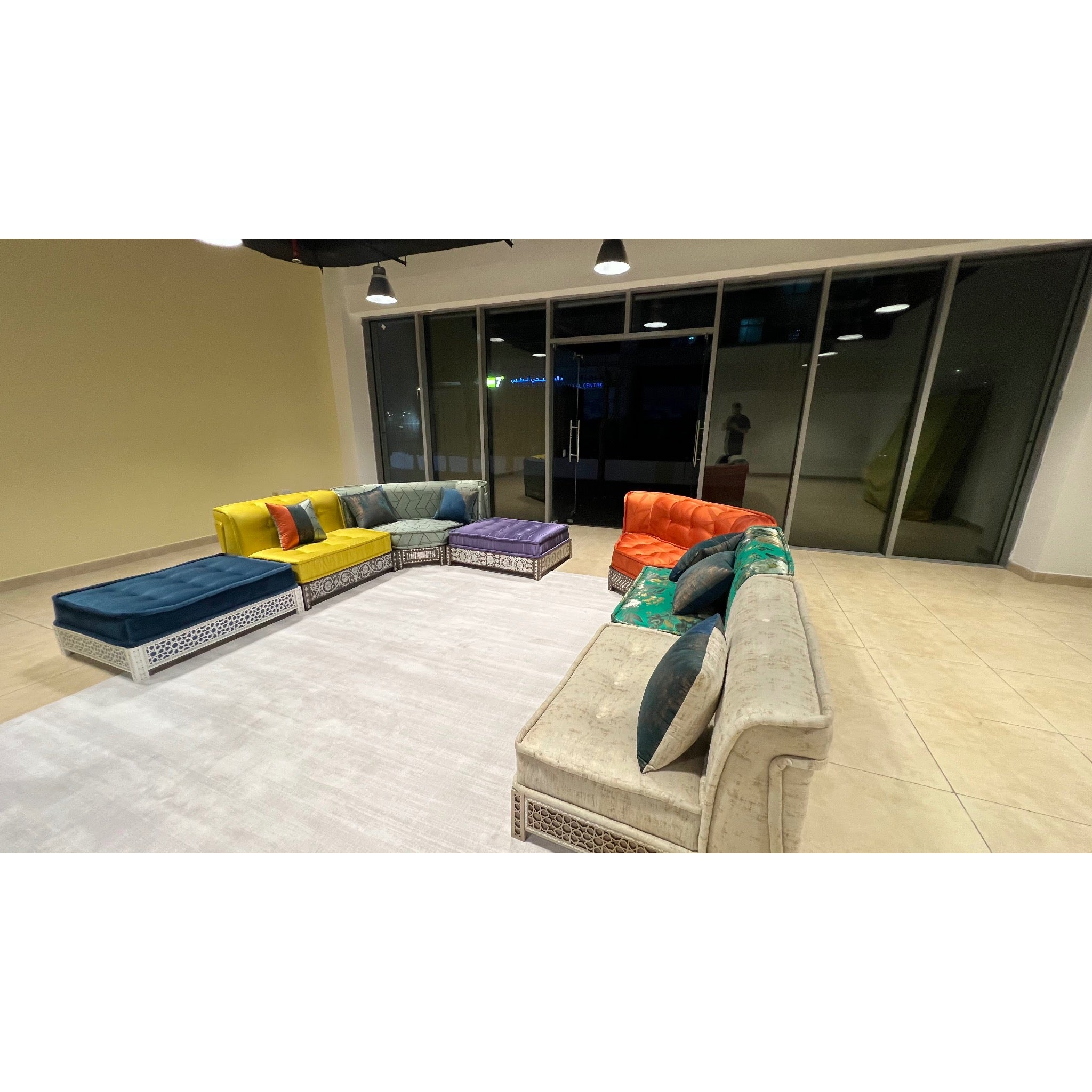 Damascus Majlis Side Sofa with Mother of Pearl Base - Yellow - SHAGHAF HOME