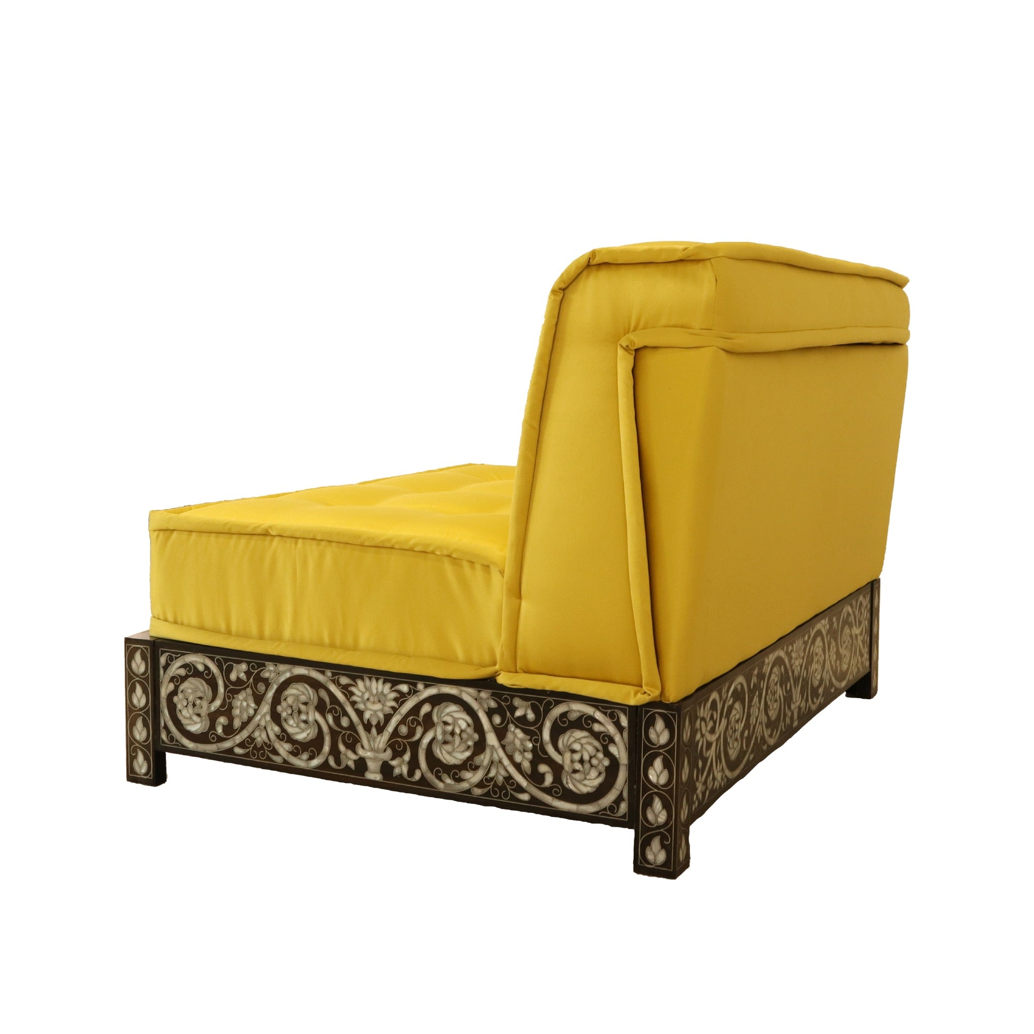 Damascus Majlis Side Sofa with Mother of Pearl Base - Yellow - SHAGHAF HOME