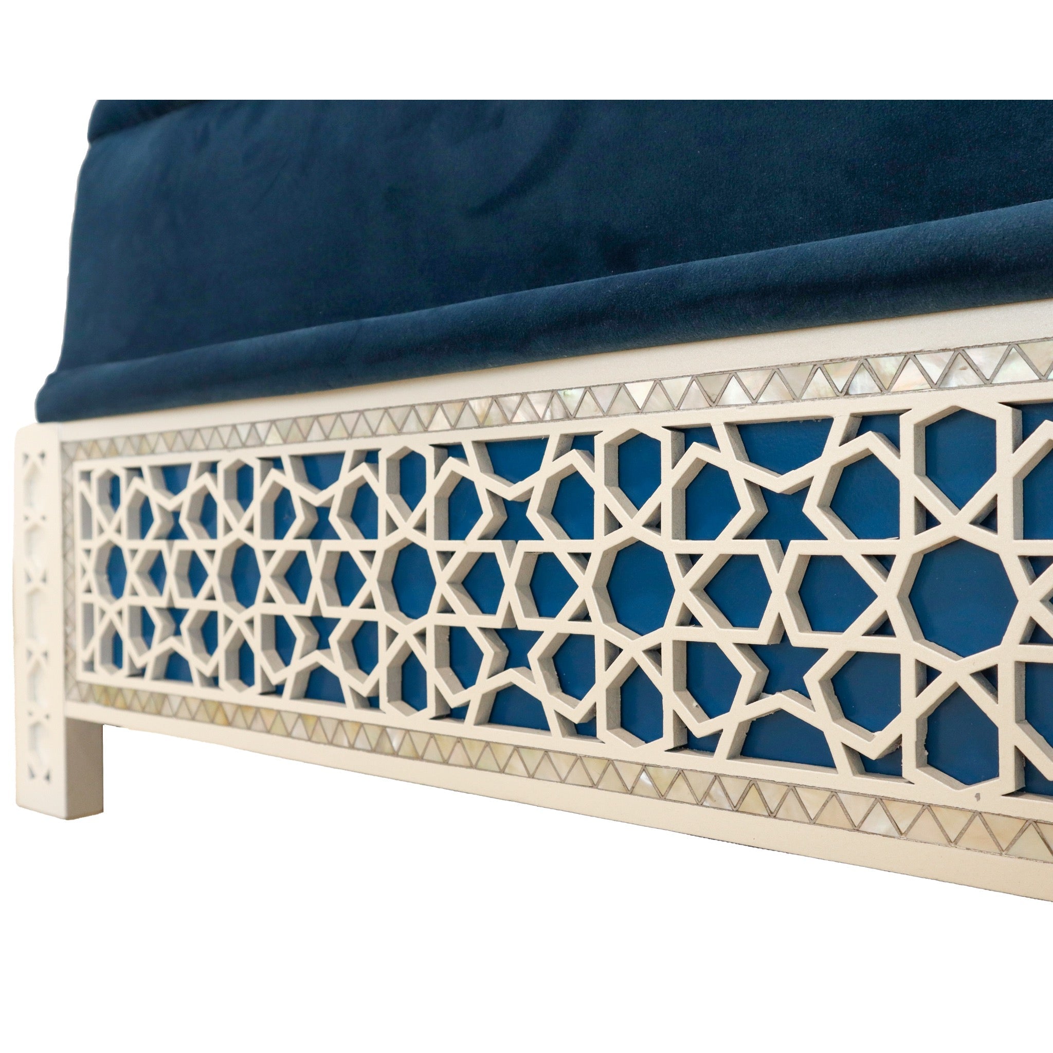 Damascus Mother of Pearl Ottoman - Blue Suede Upholstery - SHAGHAF HOME