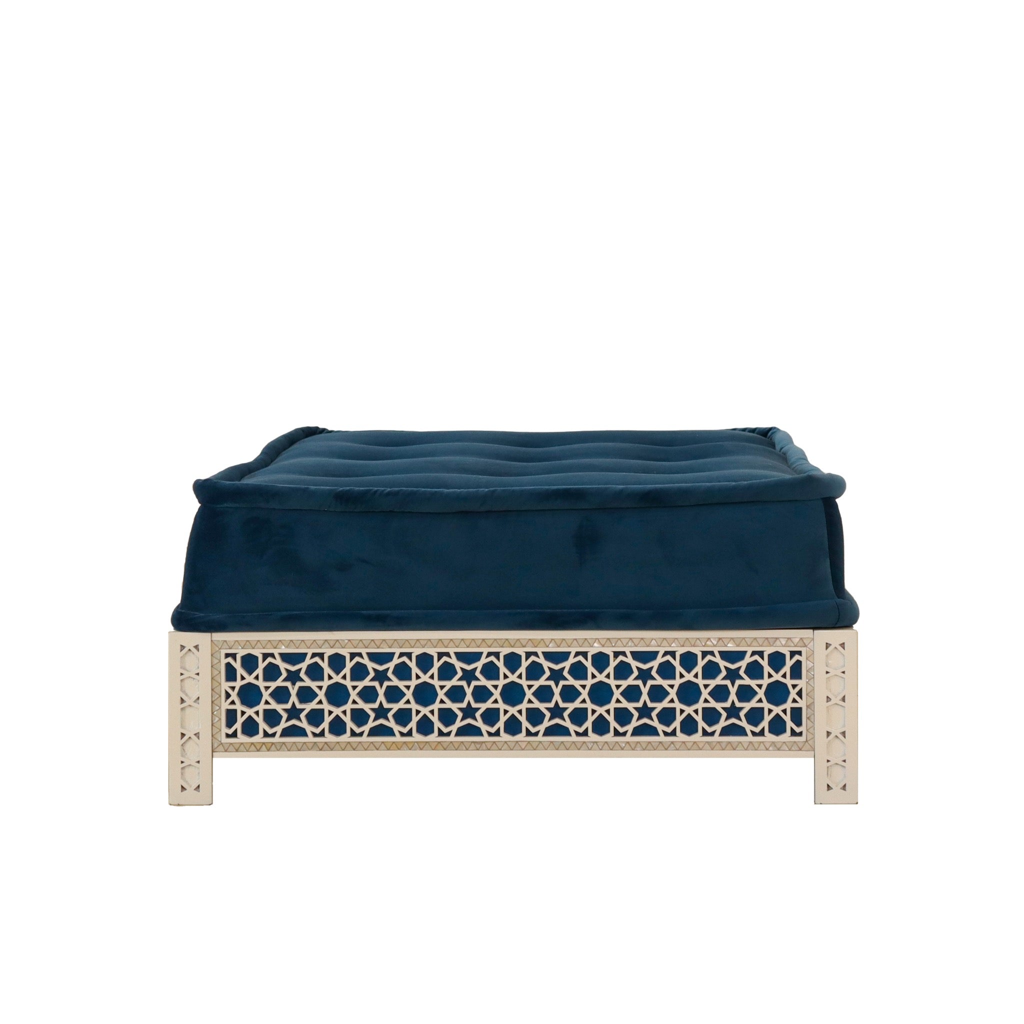 Damascus Mother of Pearl Ottoman - Blue Suede Upholstery - SHAGHAF HOME