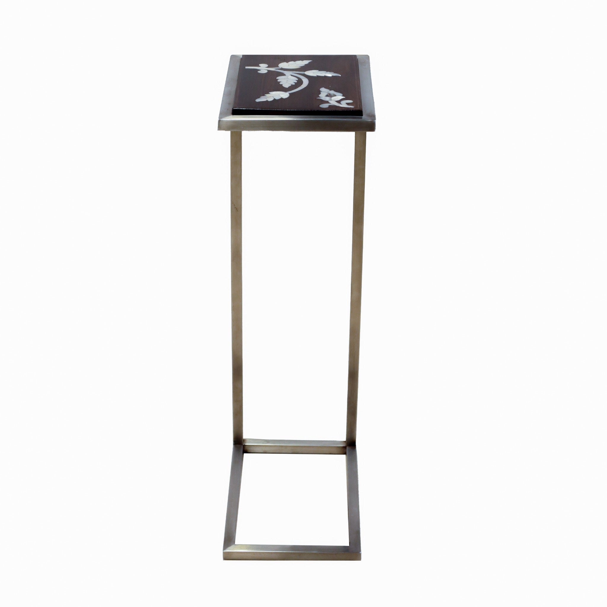Damascus Mother of Pearl Side Table with Steel Base - Dark Walnut - SHAGHAF HOME