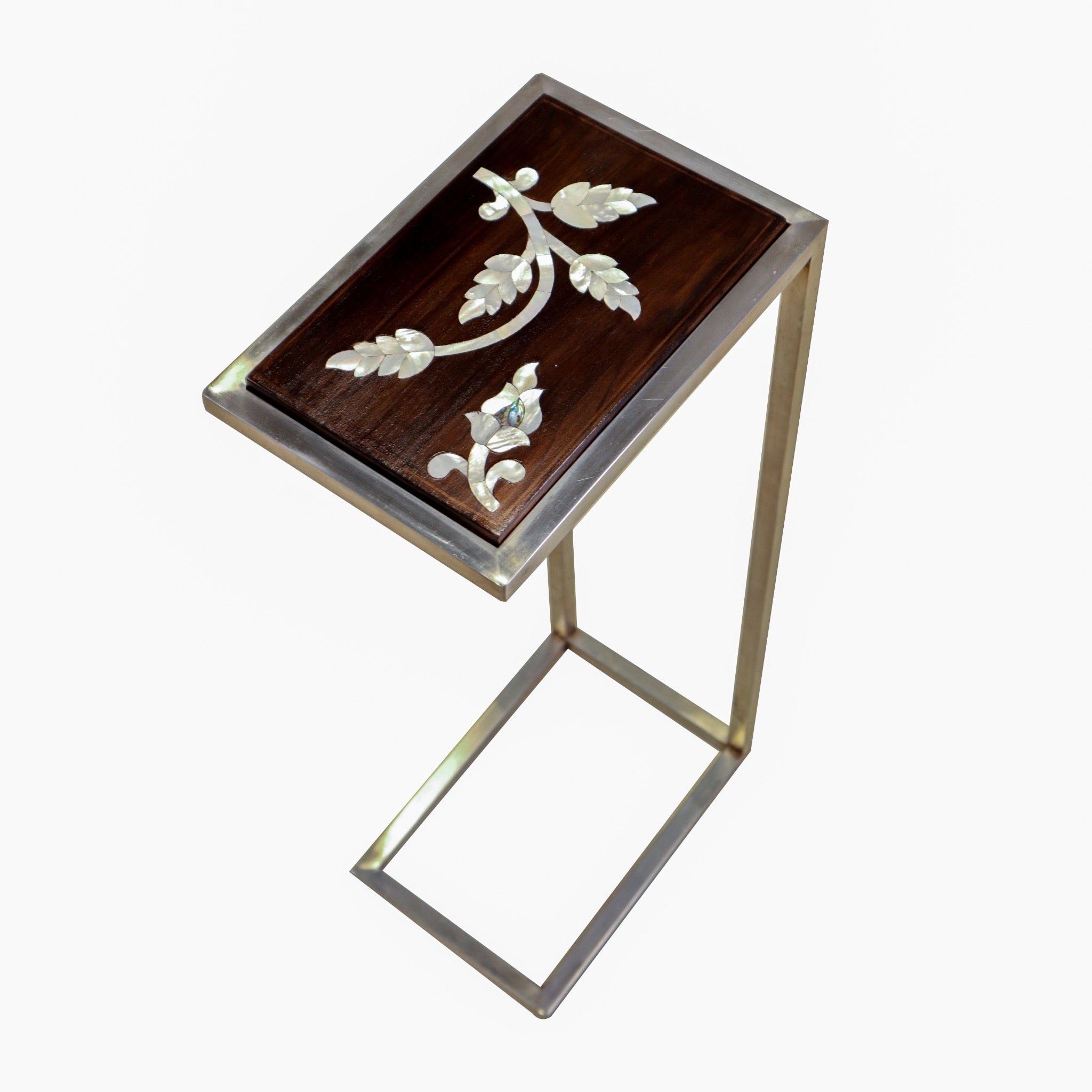 Damascus Mother of Pearl Side Table with Steel Base - Dark Walnut - SHAGHAF HOME