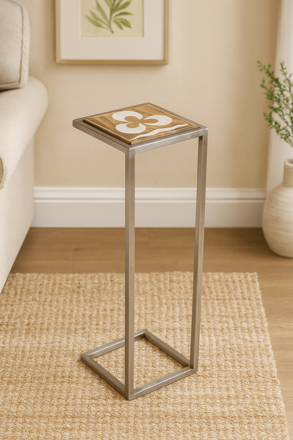 Damascus Mother of Pearl Side Table with Steel Base - Walnut - SHAGHAF HOME