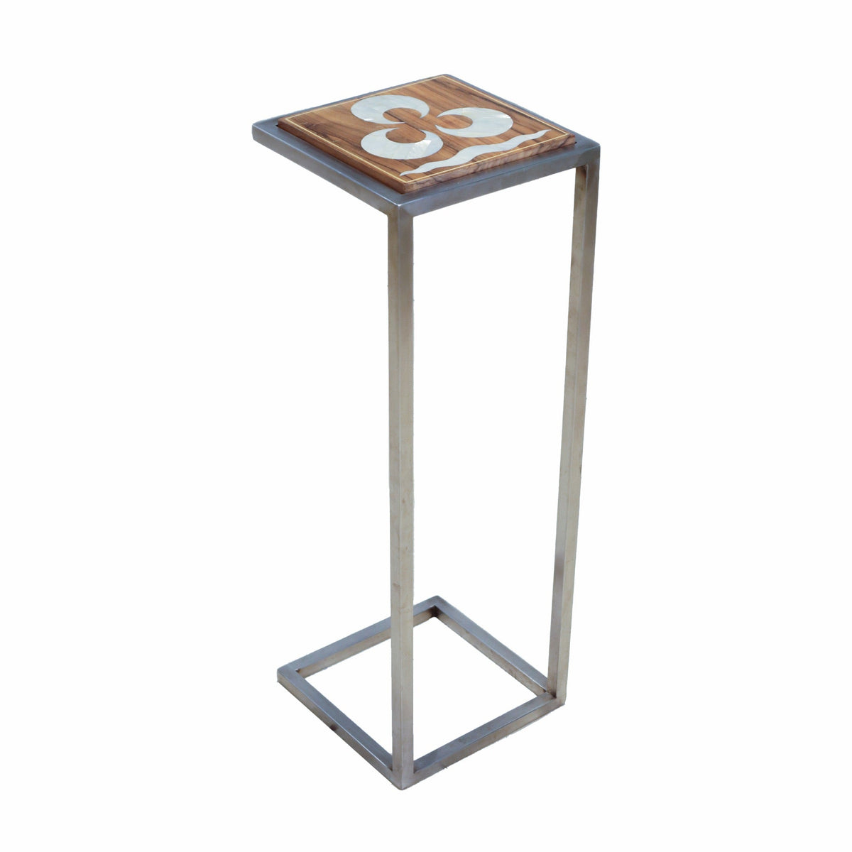Damascus Mother of Pearl Side Table with Steel Base - Walnut - SHAGHAF HOME