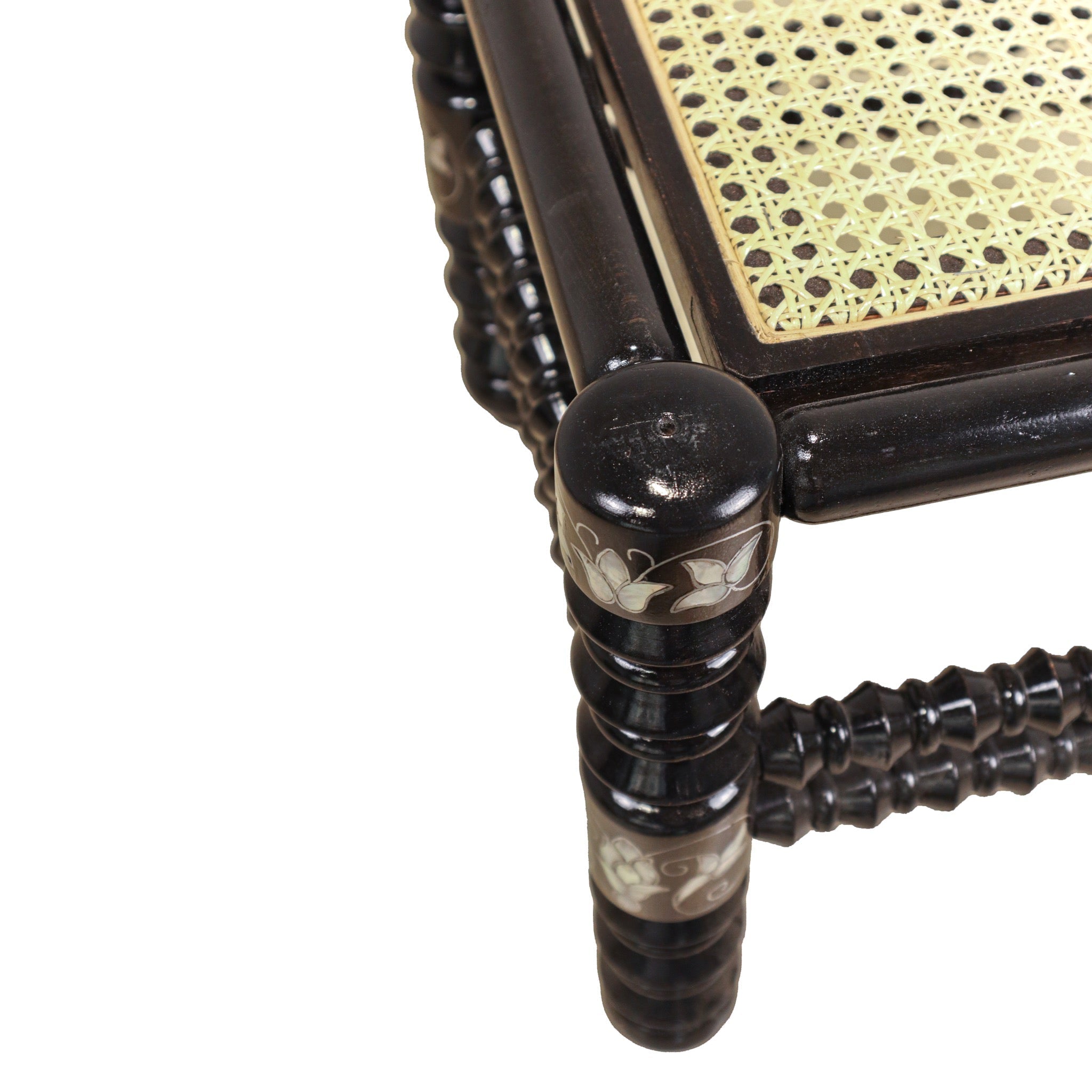 Damascus Small Bamboo Stool with Mother of Pearl Inlay - Dark Walnut - SHAGHAF HOME