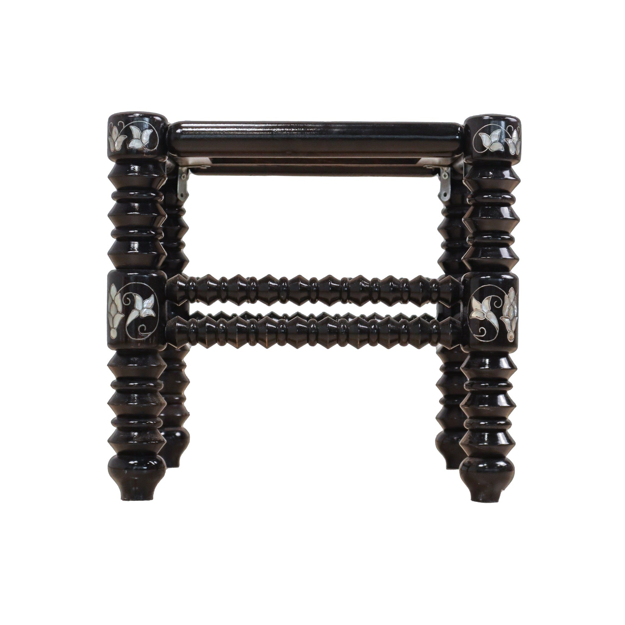 Damascus Small Bamboo Stool with Mother of Pearl Inlay - Dark Walnut - SHAGHAF HOME