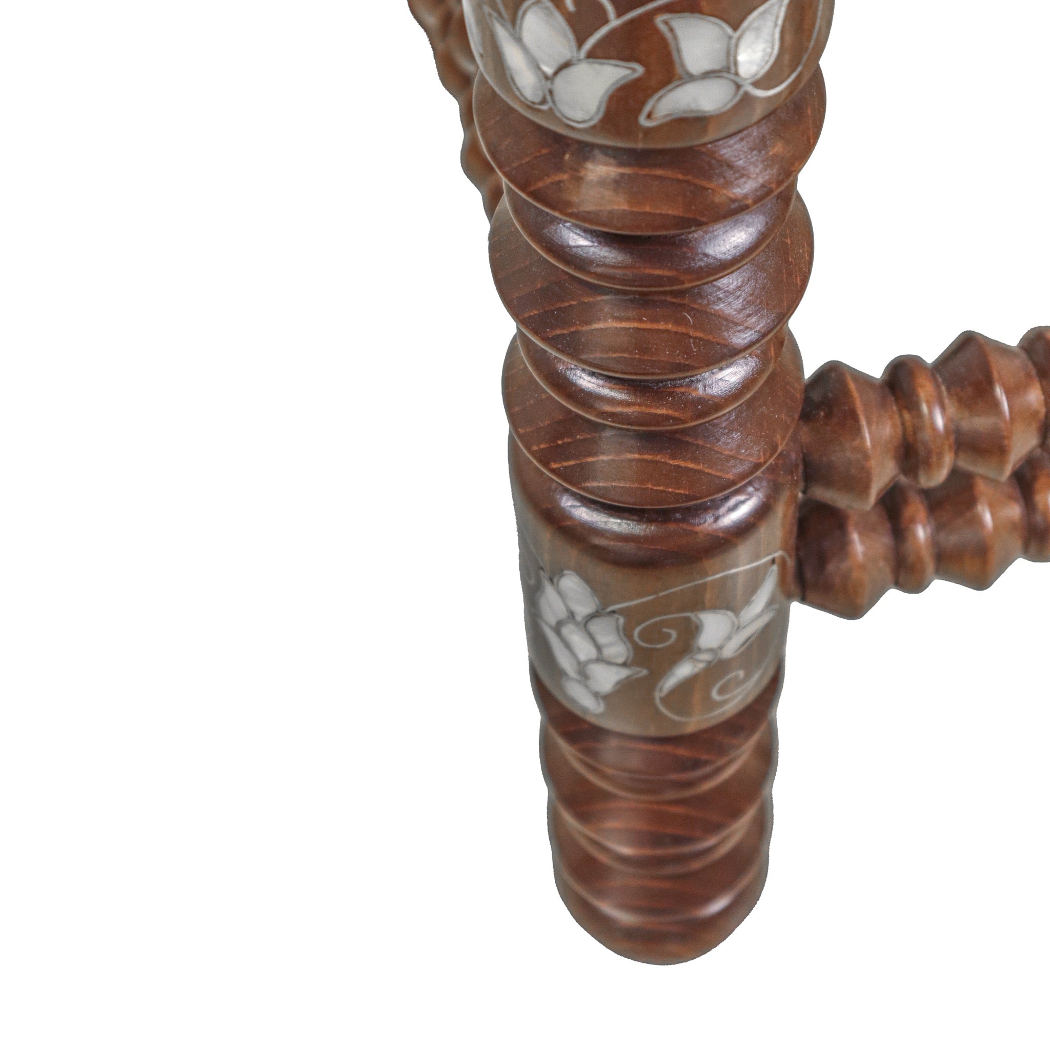 Damascus Small Bamboo Stool with Mother of Pearl Inlay - Walnut - SHAGHAF HOME