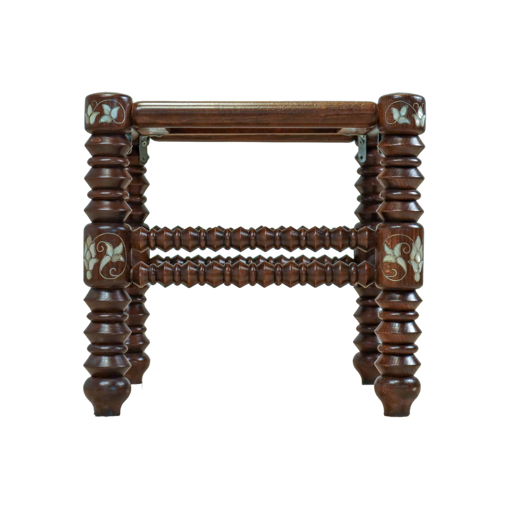Damascus Small Bamboo Stool with Mother of Pearl Inlay - Walnut - SHAGHAF HOME