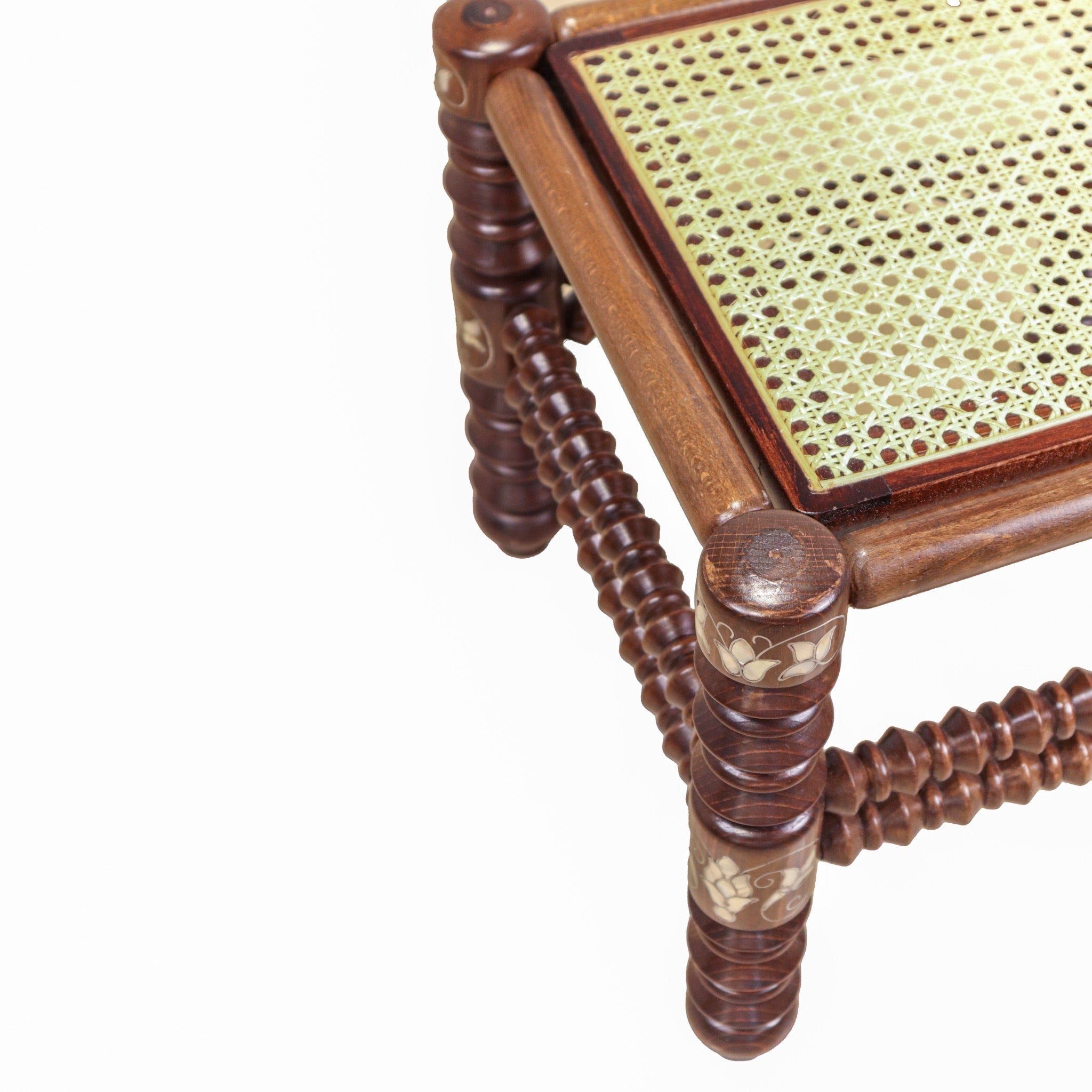 Damascus Small Bamboo Stool with Mother of Pearl Inlay - Walnut - SHAGHAF HOME