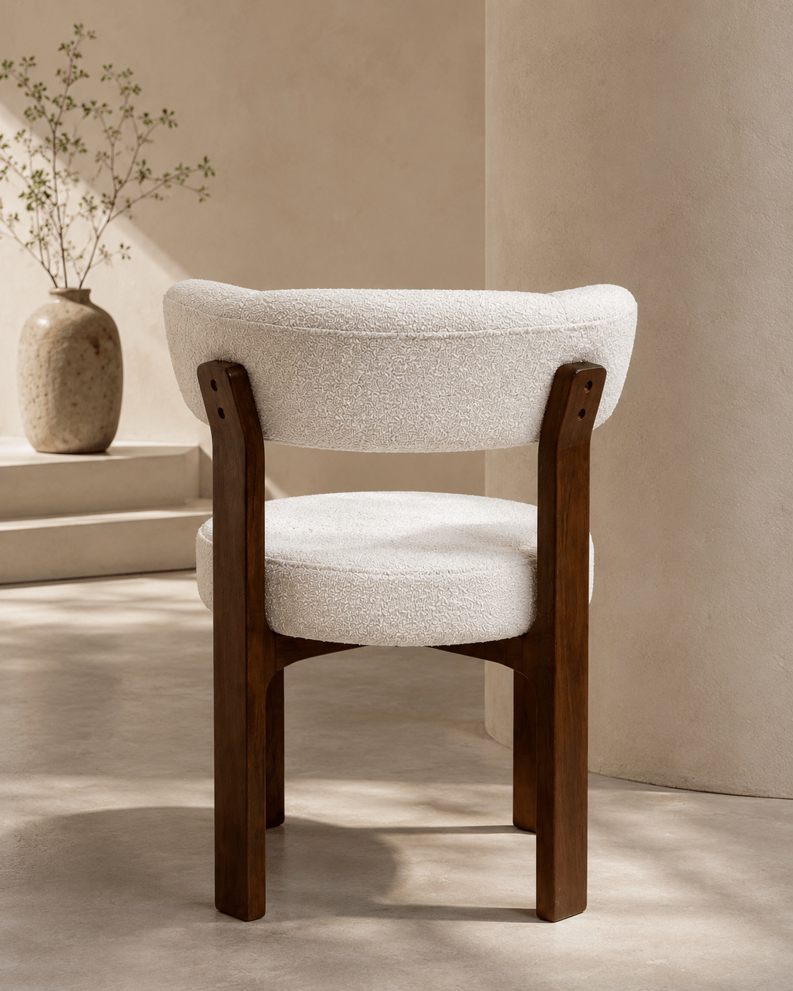 Designer Bouclé Dining Chair with Curved Backrest - SHAGHAF HOME