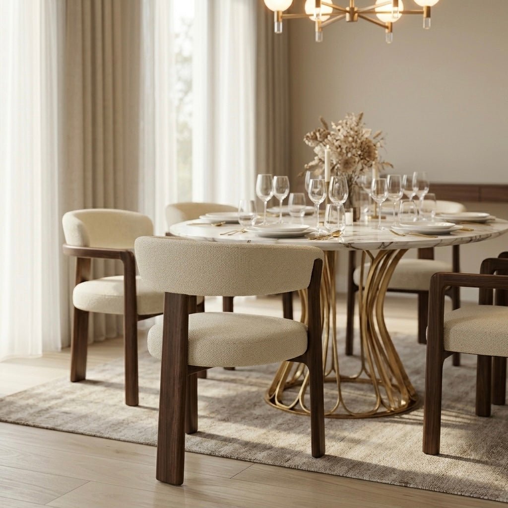 Dounee Solid Wood Upholstered Dining Chair – Curved Backrest | Modern Luxury Design - SHAGHAF HOME