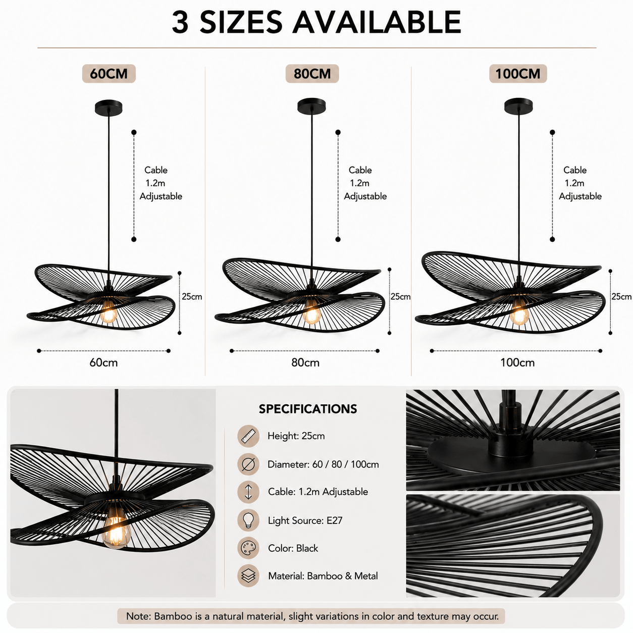 Eclipse Bamboo Sculptural Pendant Lamp - SHAGHAF HOME