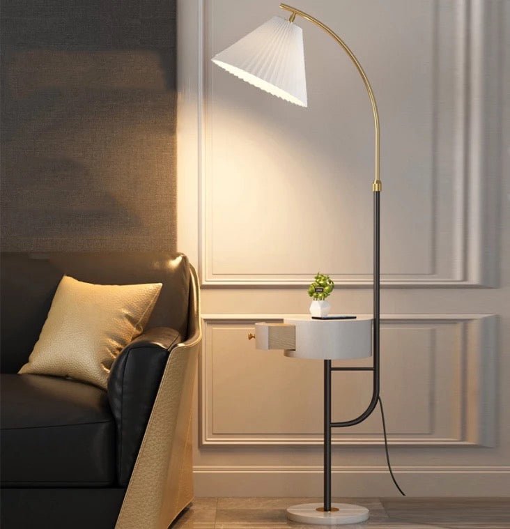 Elegant Arc Floor Lamp with Built - In Side Table - SHAGHAF HOME