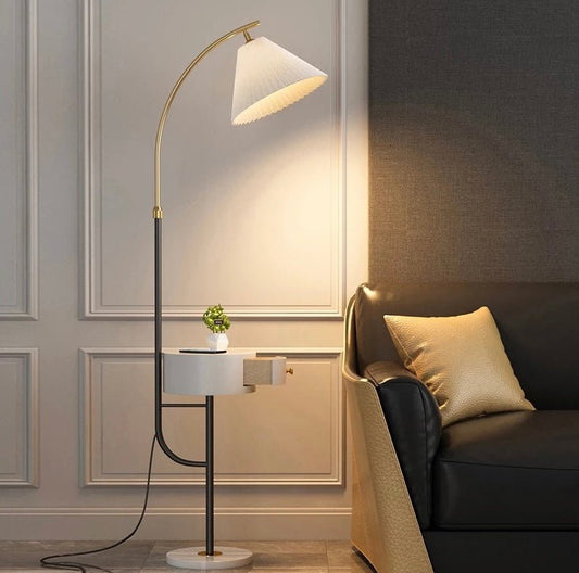 Elegant Arc Floor Lamp with Built - In Side Table - SHAGHAF HOME