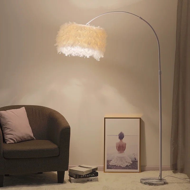 Elegant white Feath Lamp – Adjustable Height and Soft Glow - SHAGHAF HOME