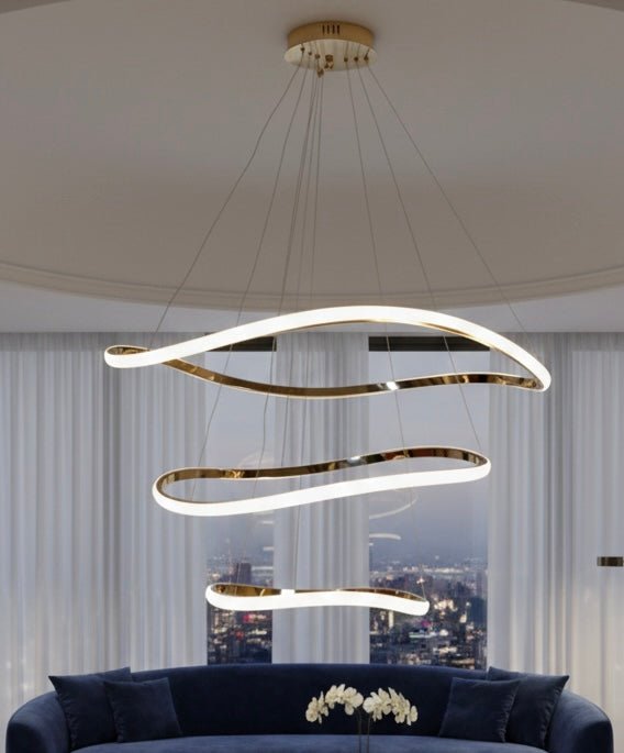 Elysium Gold Chrome LED Chandelier – Modern Ring Statement Light - SHAGHAF HOME