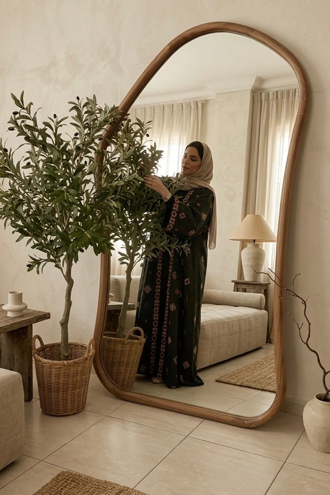 Extra Large Full Length Light Wood Irregular Mirror – 180 x 110 cm - SHAGHAF HOME