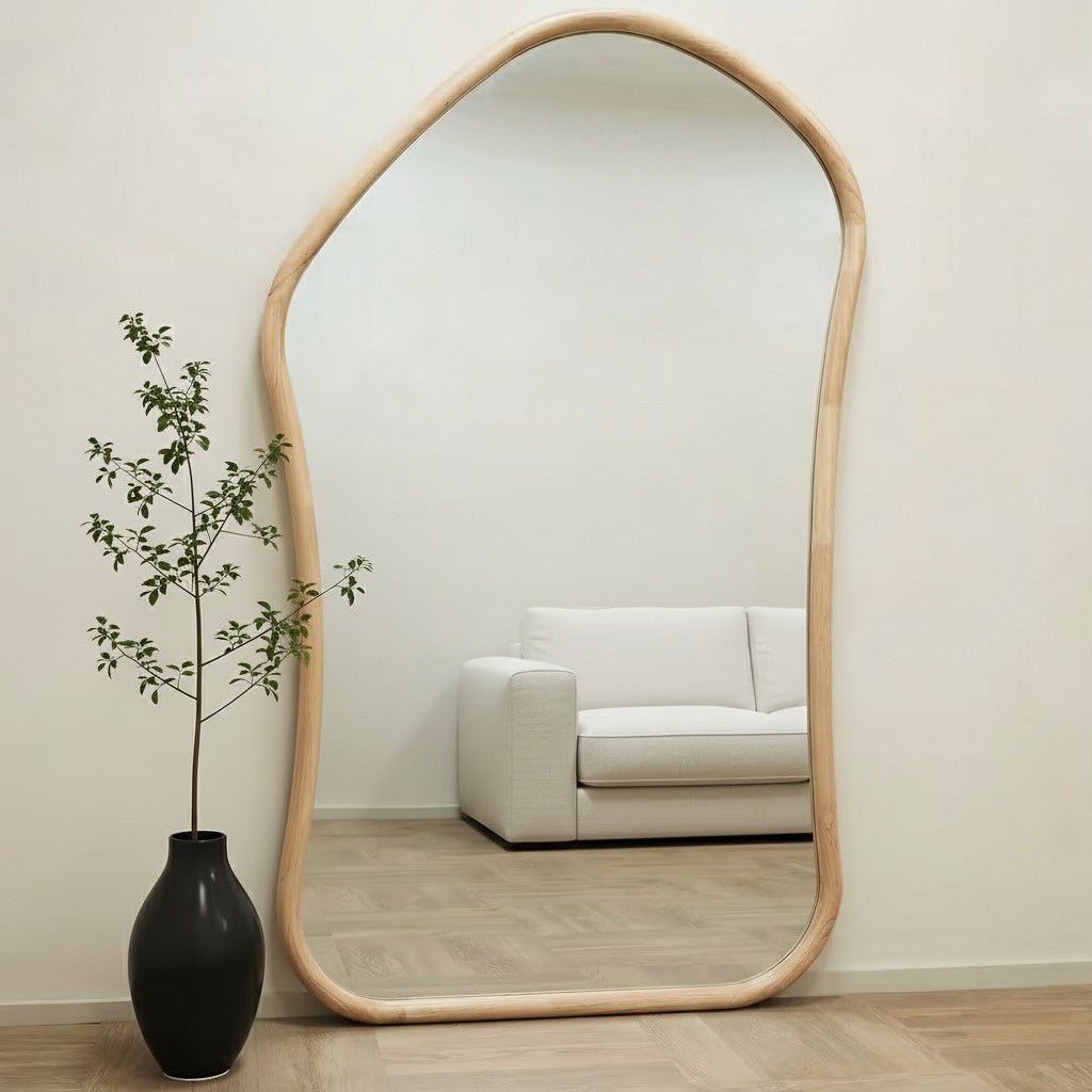 Extra Large Full Length Light Wood Irregular Mirror – 180 x 110 cm - SHAGHAF HOME