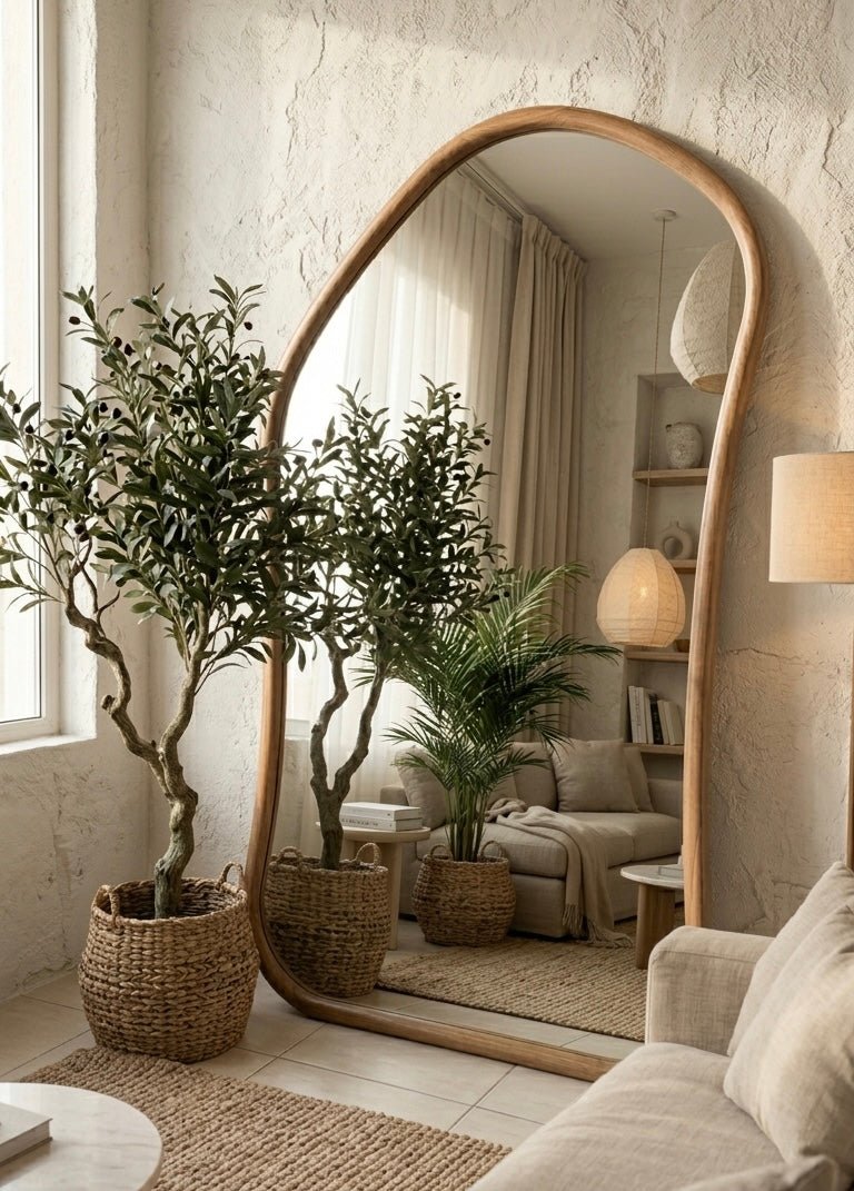 Extra Large Full Length Light Wood Irregular Mirror – 180 x 110 cm - SHAGHAF HOME