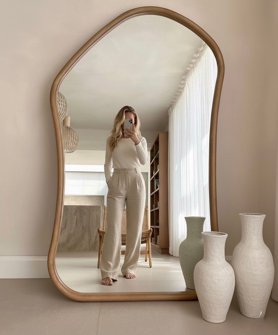 Extra Large Full Length Light Wood Irregular Mirror – 180 x 110 cm - SHAGHAF HOME