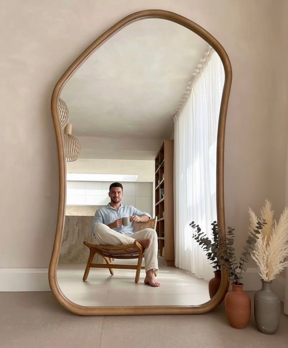 Extra Large Full Length Light Wood Irregular Mirror – 180 x 110 cm - SHAGHAF HOME