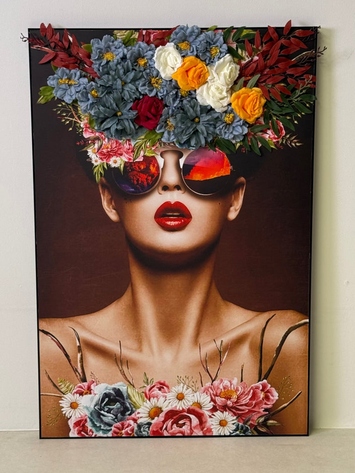 Floral Elegance Woman Wall Art with 3D Artificial Flowers - SHAGHAF HOME