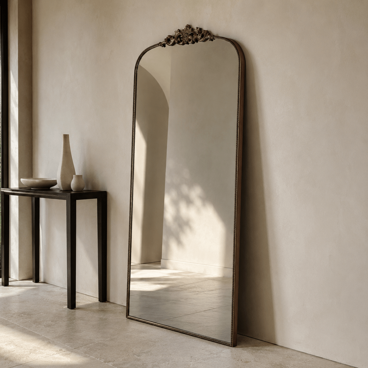 Florentine Antique Brown Metal Floor Mirror – 180 × 90 cm - SHAGHAF HOME