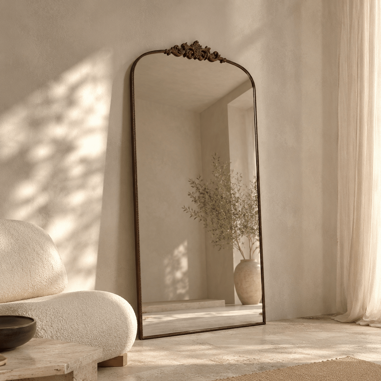 Florentine Antique Brown Metal Floor Mirror – 180 × 90 cm - SHAGHAF HOME