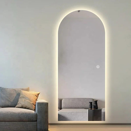 Frameless Arch Mirror with Backlit LED and Smart Dimmable Touch Button - SHAGHAF HOME