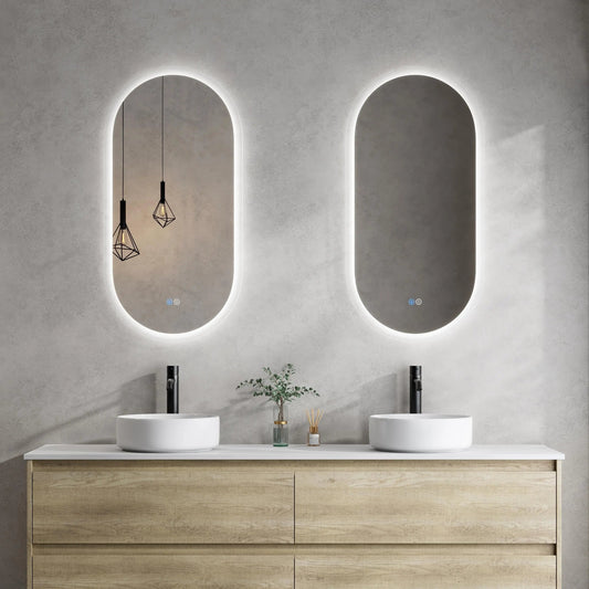 Frameless Oval wall mirror with hidden LED light - SHAGHAF HOME