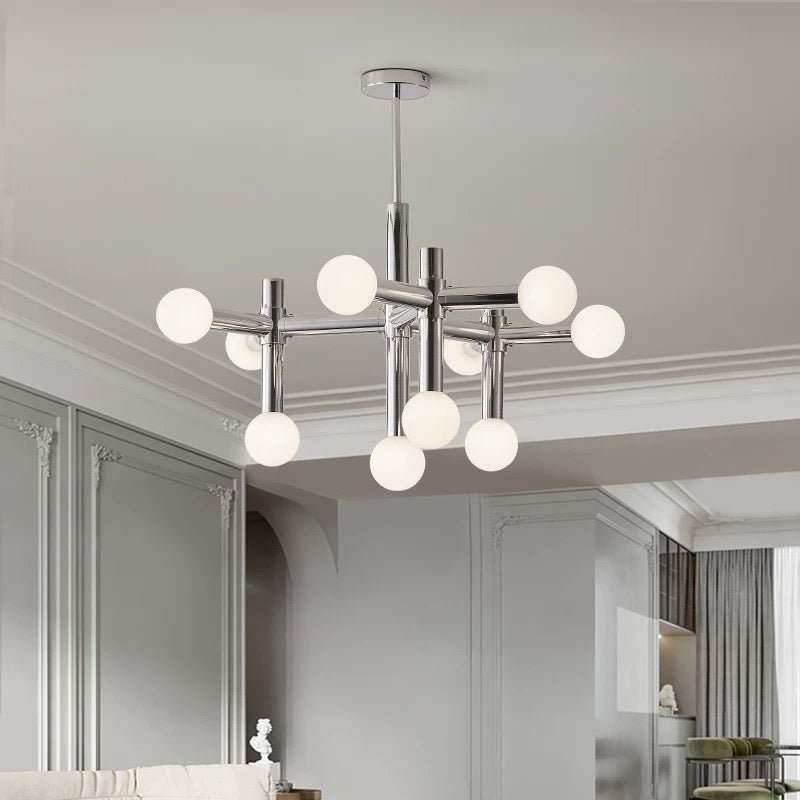 Geometric Chrome 10 - Light Chandelier – Sleek Metal and Aluminum Design - SHAGHAF HOME