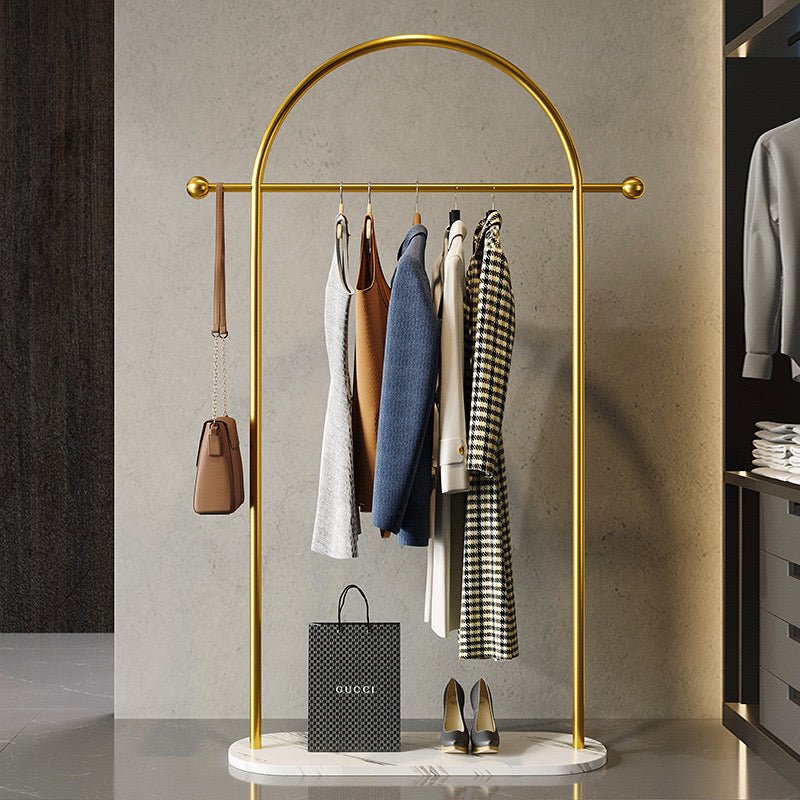 Gold Clothes Rack with Marble Base – Modern Arched Design - SHAGHAF HOME