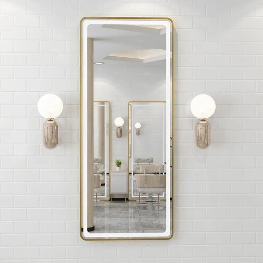 Gold rectangular LED wall mirror - SHAGHAF HOME
