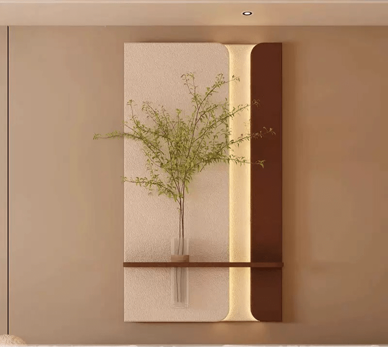 Handcrafted Sandstone Wall Art with Glass Vase & Green Plant | LED Backlit Modern Decor - SHAGHAF HOME