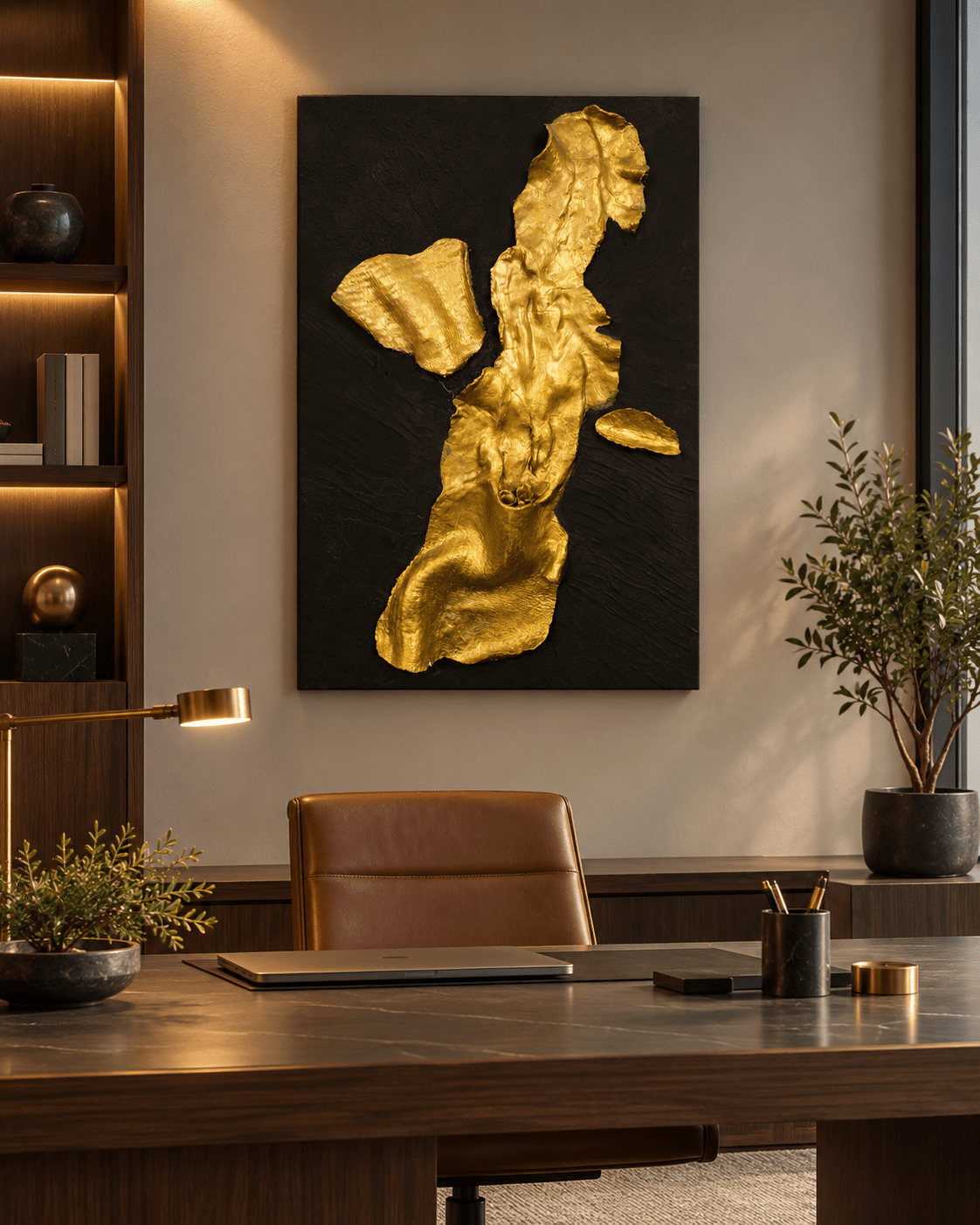 Handmade Black & Gold Textured Abstract Wall Art 60×40 cm - SHAGHAF HOME