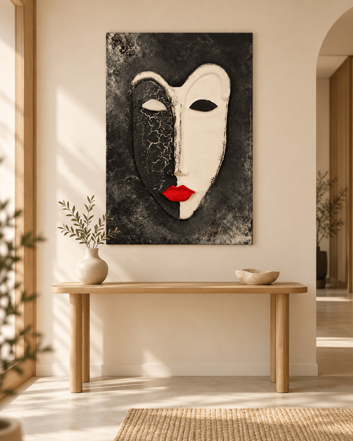 Handmade Black & White Abstract Face Wall Art 60×40 cm - SHAGHAF HOME