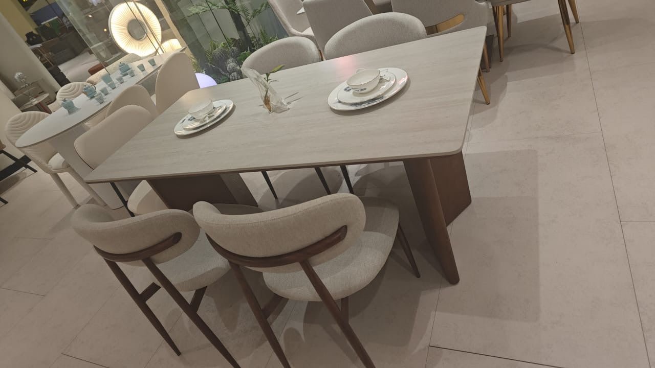 Japandi Style Dining Table in Natural Wood & Ceramic Finish - SHAGHAF HOME