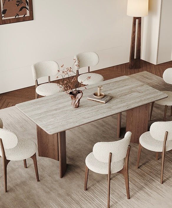 Japandi Style Dining Table in Natural Wood & Ceramic Finish - SHAGHAF HOME