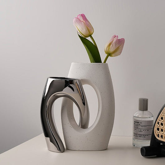 Linked modern silver white vases - SHAGHAF HOME