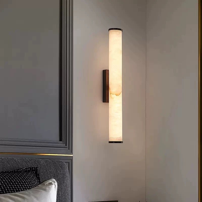 Luma Vein LED Wall Light — Marble - Look Acrylic Tube with Brushed black base (50 cm) - SHAGHAF HOME
