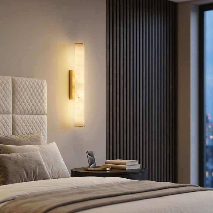 Luma Vein LED Wall Light — natural Marble-Tube with Brushed Gold Base ...