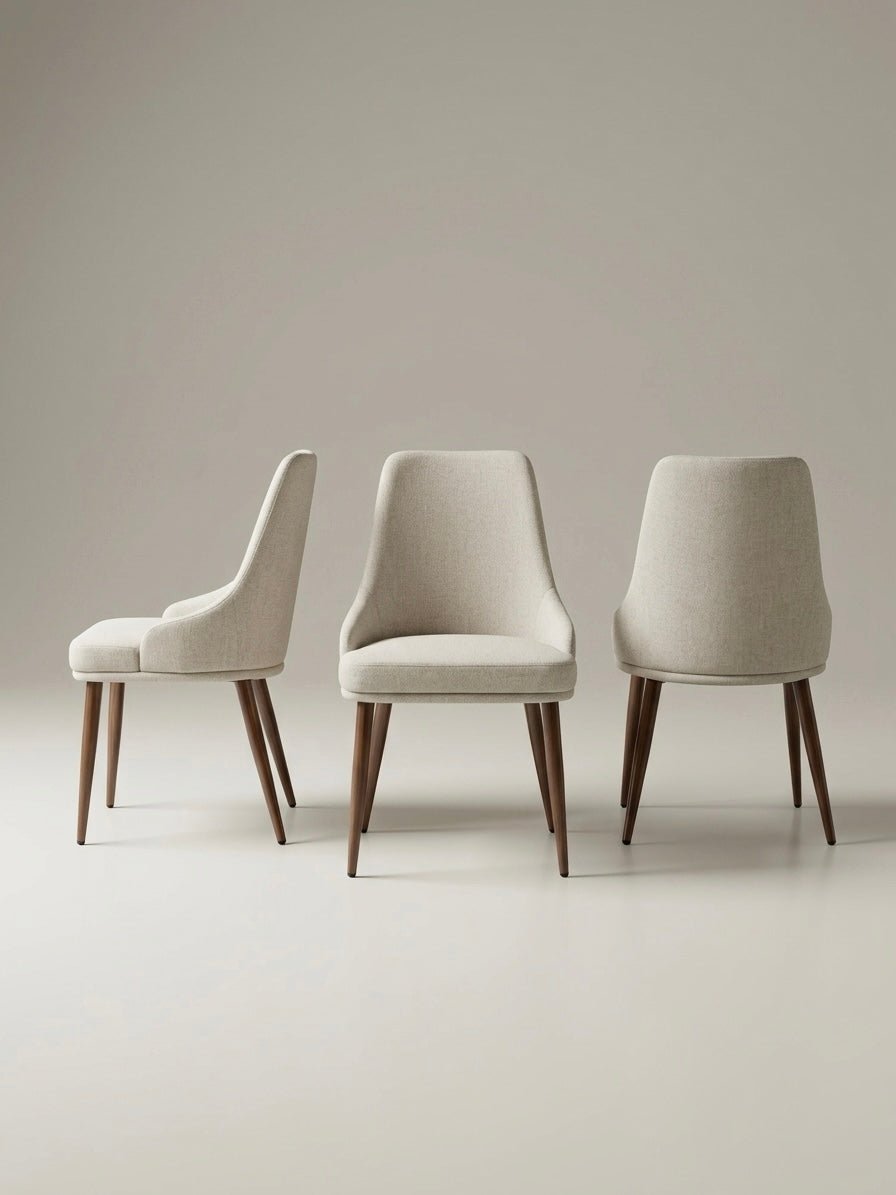 Lume Curve Upholstered Dining Chair – Beige Fabric with Wood - Finish Metal Legs - SHAGHAF HOME